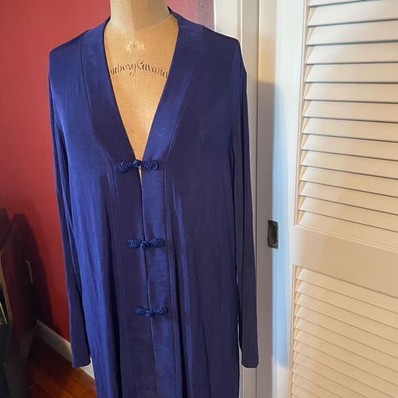 CHICO’S TRAVELERS | indigo blue long cardigan with toggles size 2 or M - Picture 3 of 6